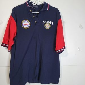 Men's Screenmates US Navy Red Blue Polo Navy patch USS Dixie Navy patch Size XL
